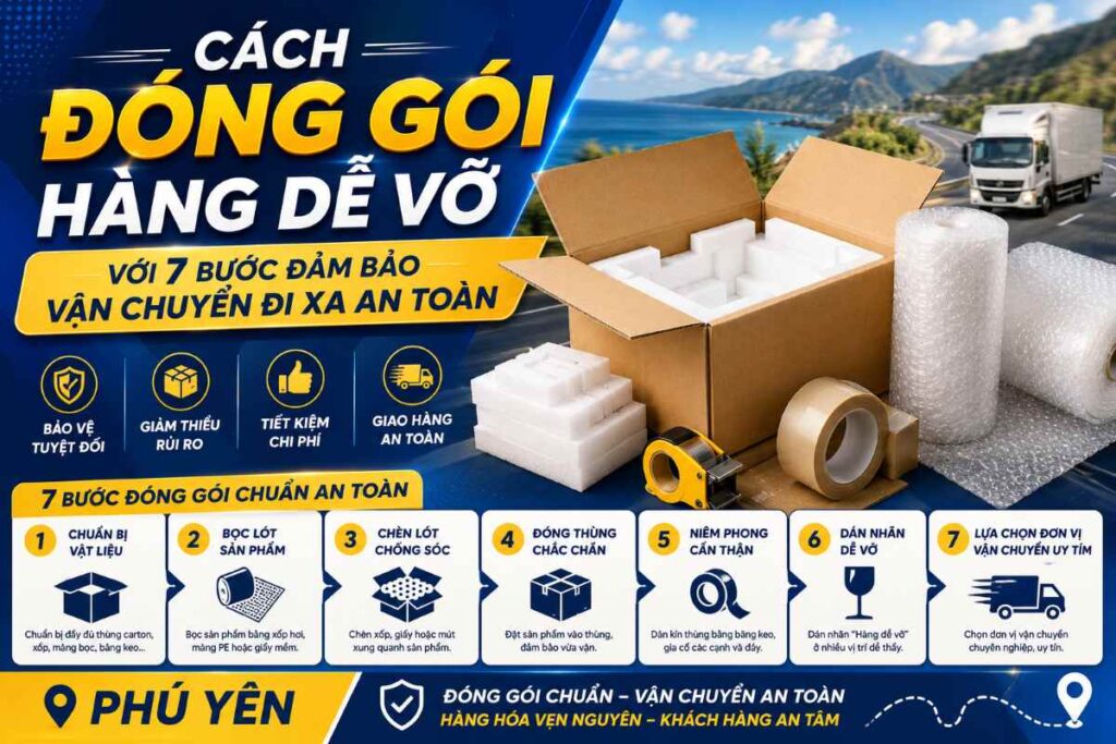 Cách đóng gói hàng dễ vỡ với 7 bước đảm bảo vận chuyển đi xa an toàn | Phú Yên